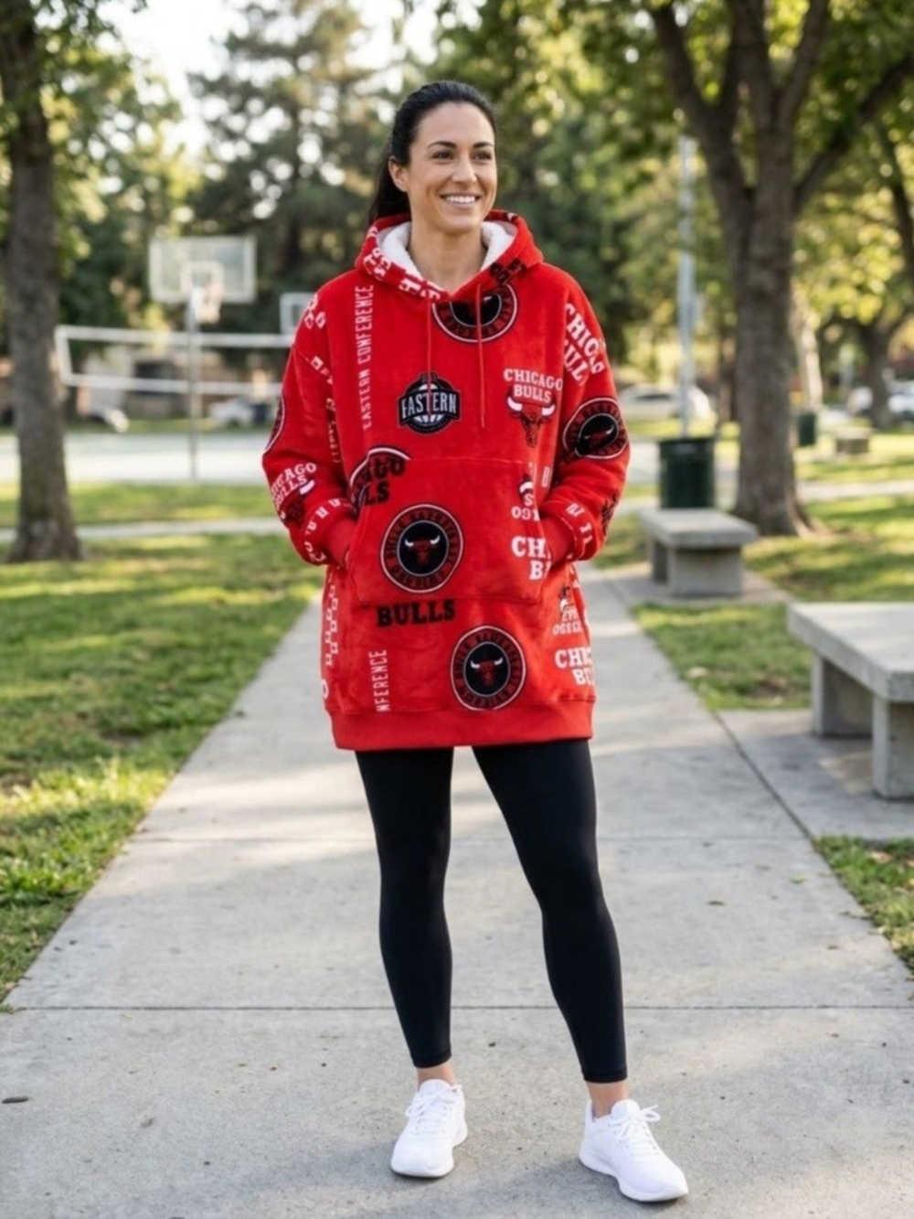 Chicago Bulls Red All-Over Print Hoodie Sweatshirt. One Size